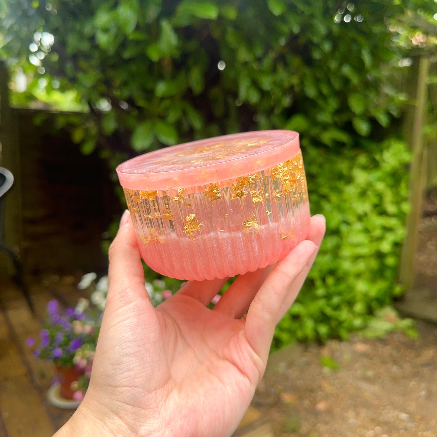 Large Handmade Resin Coin Pot With Lid; Pink