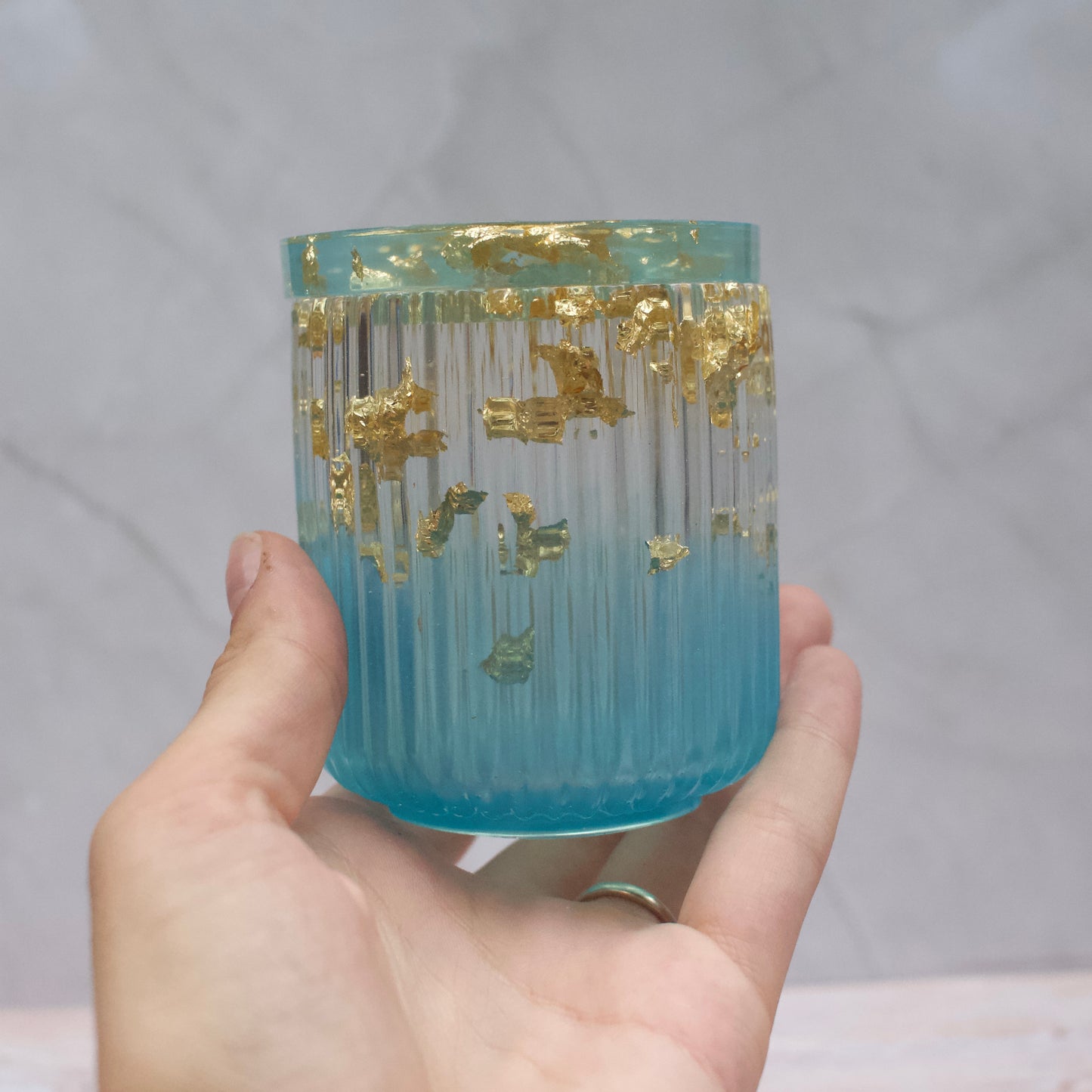 Blue & gold resin money pot