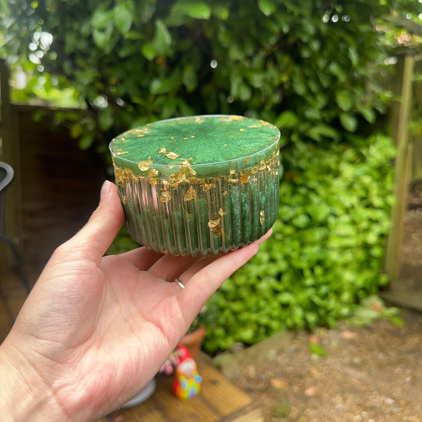 Large Handmade Resin Coin Pot With Lid; Emerald Green