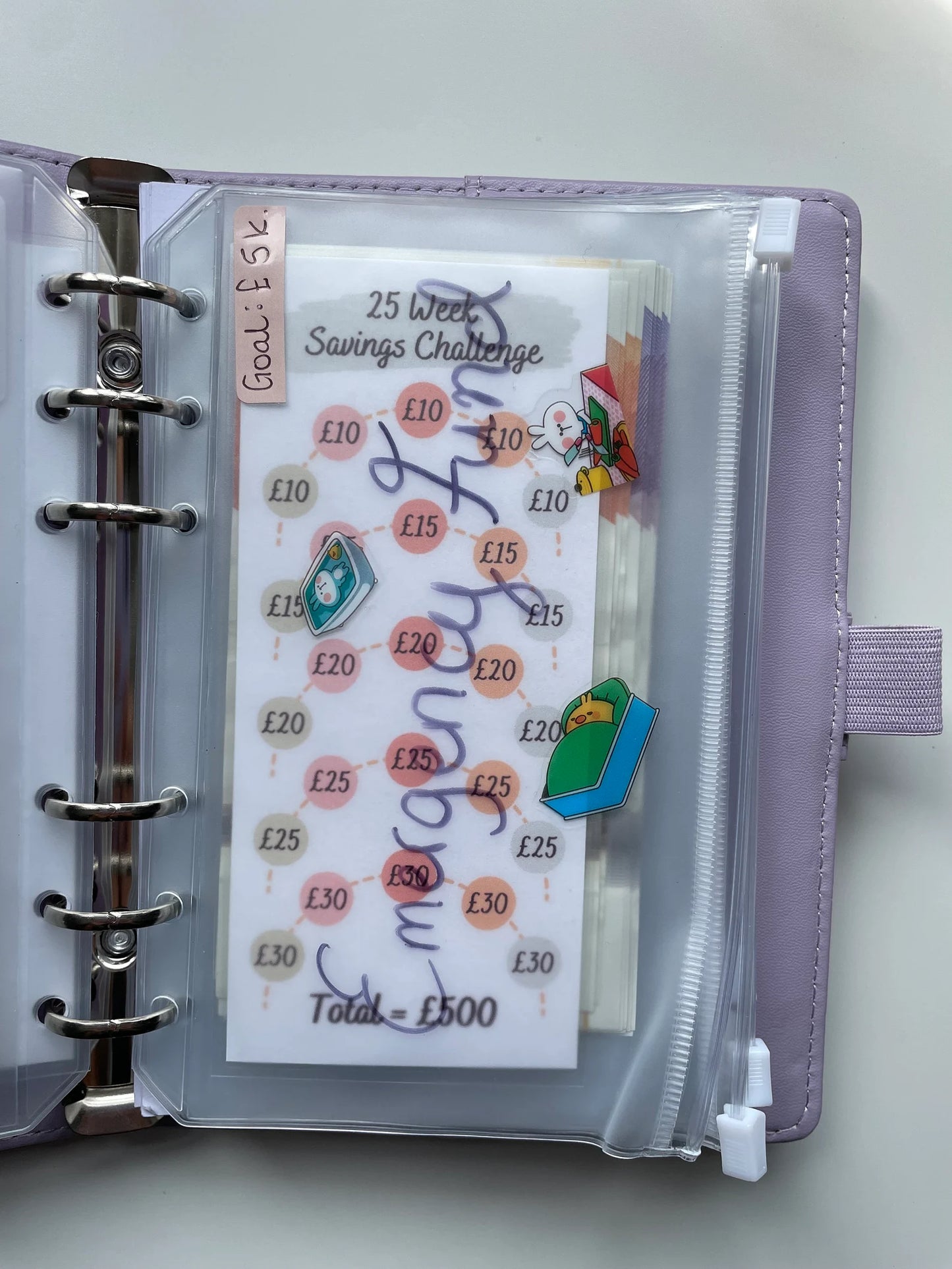 25 Week Savings Challenge - Laminated Cash Binder Wallet Insert