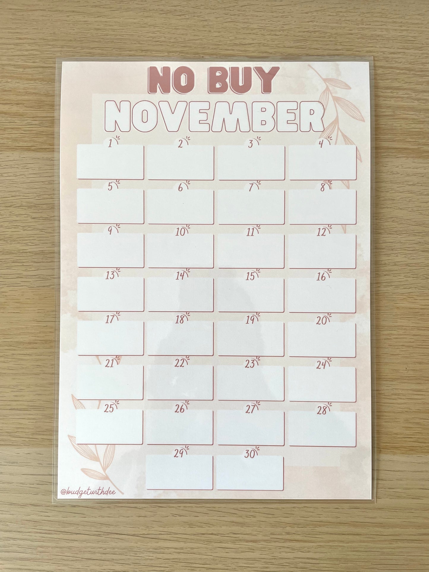 No Buy Challenge A4 Laminated Tracker