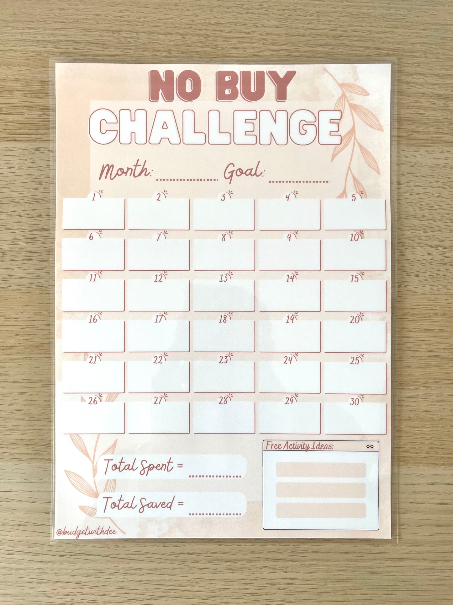 No Buy Challenge A4 Laminated Tracker