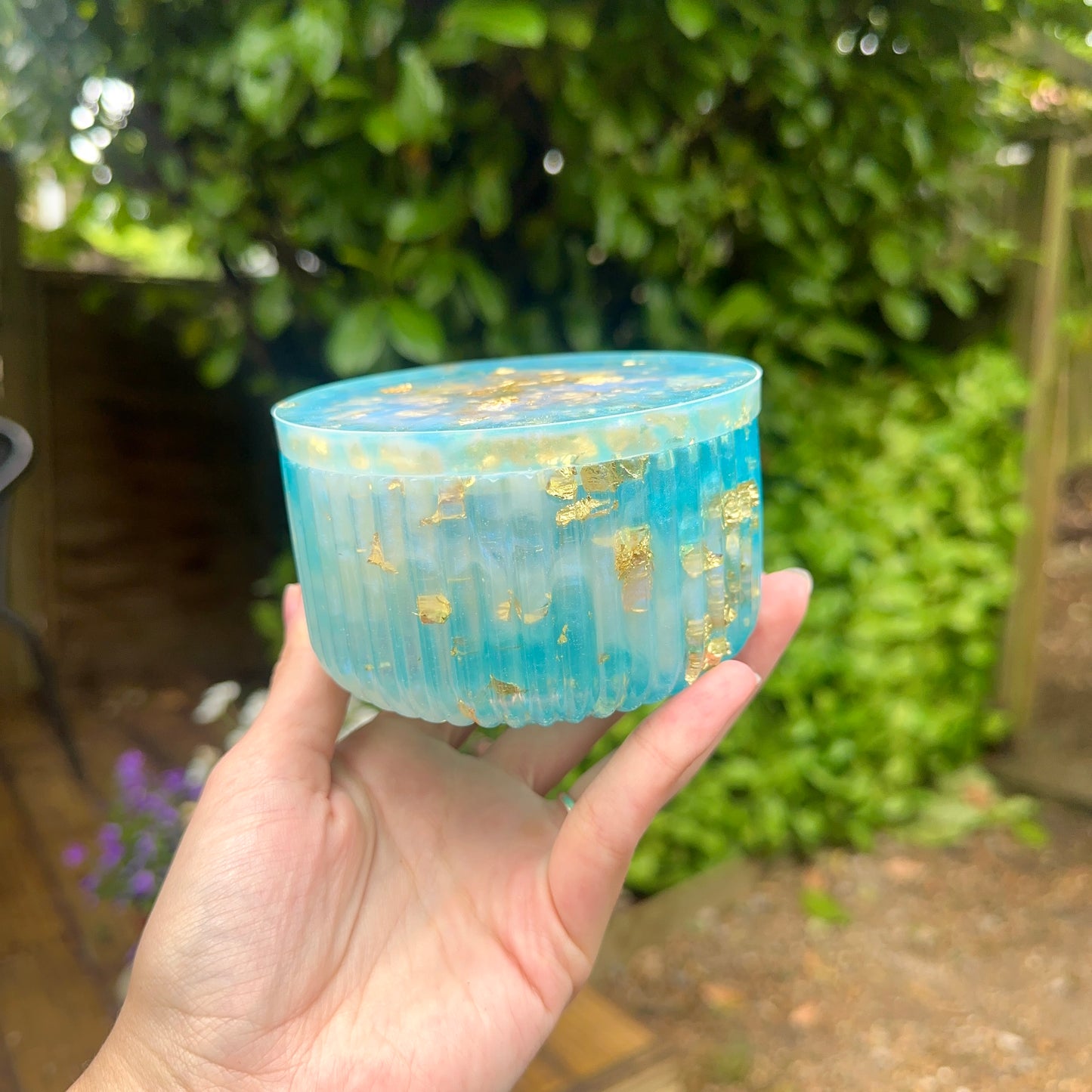 Large Handmade Resin Coin Pot With Lid; Blue