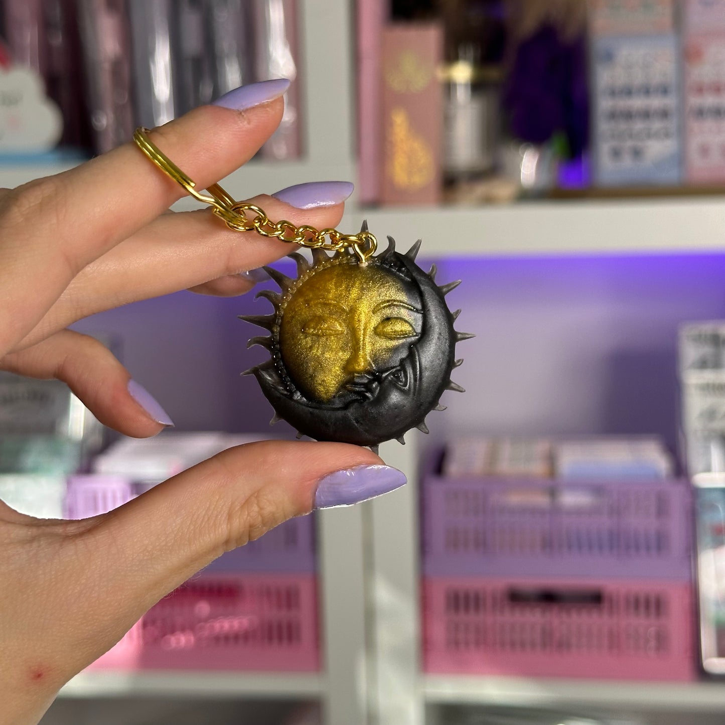 Handmade Resin Sun & Moon Keychain