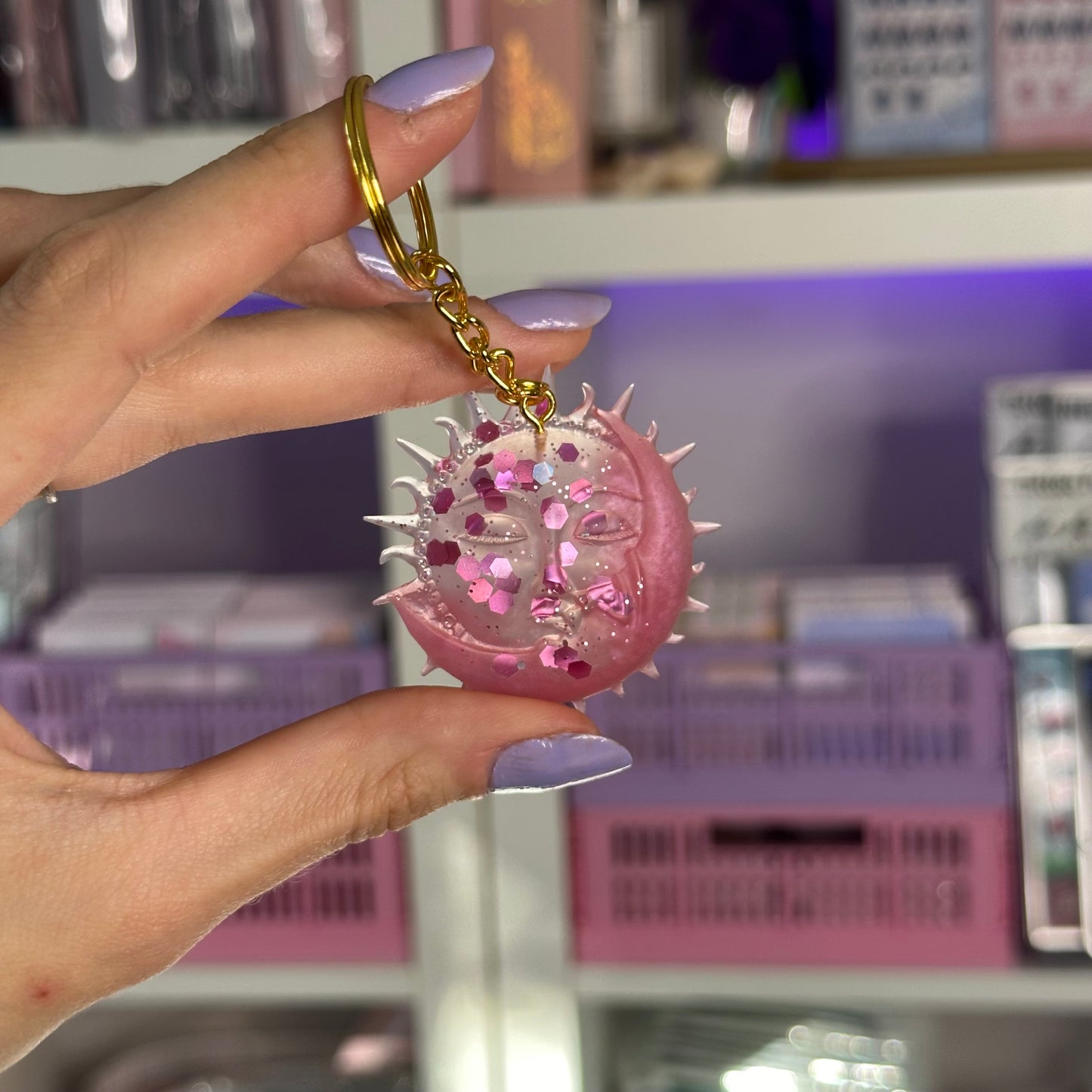Handmade Resin Sun & Moon Keychain