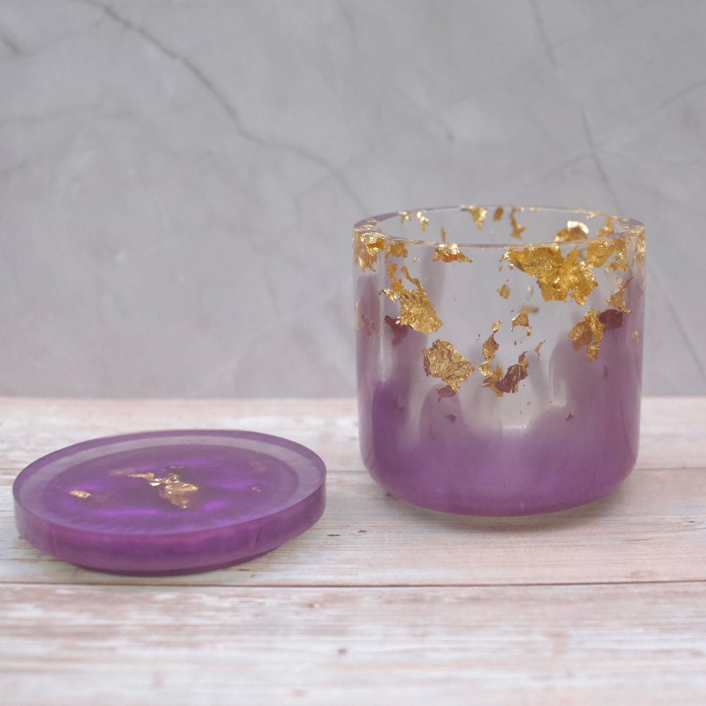Lilac & gold resin money pot