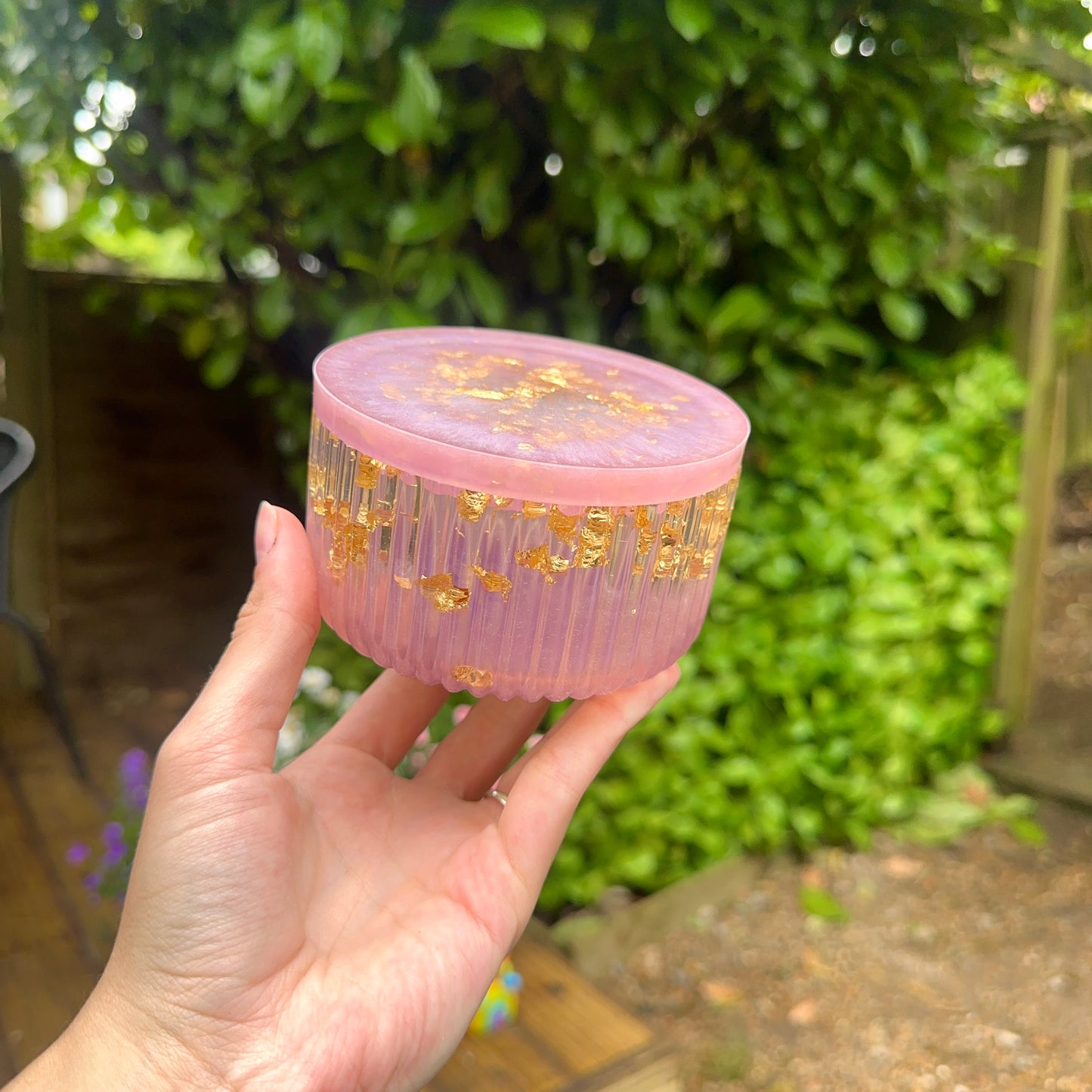 Large Handmade Resin Coin Pot With Lid; Violet