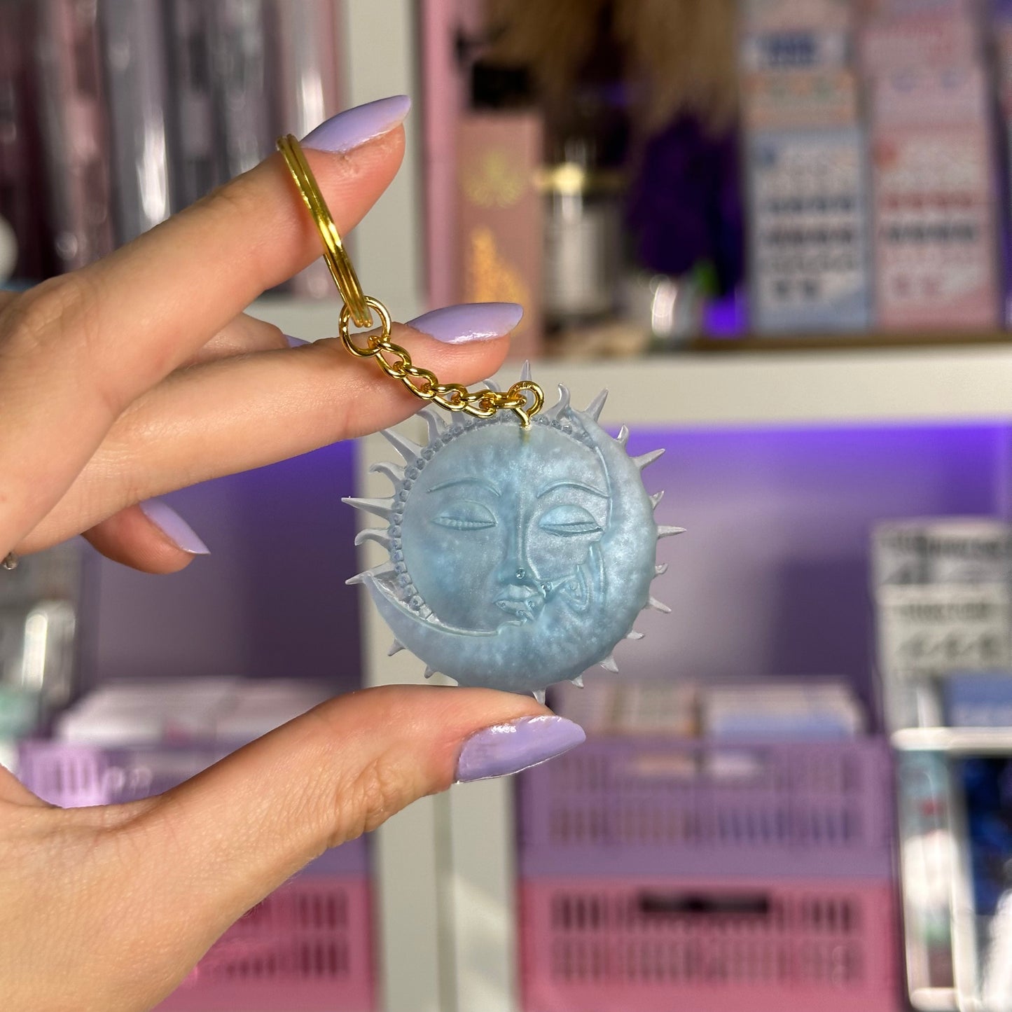 Handmade Resin Sun & Moon Keychain