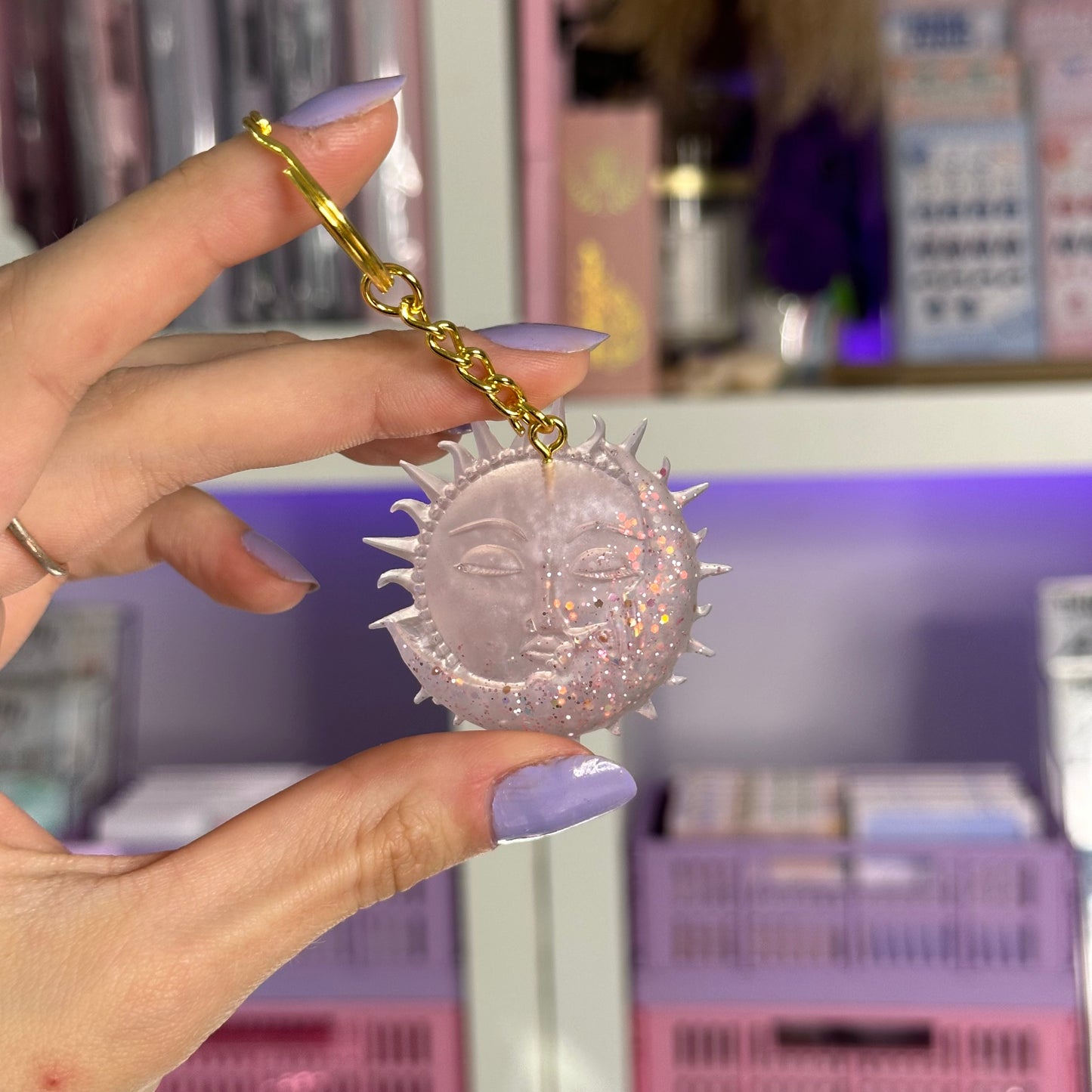 Handmade Resin Sun & Moon Keychain