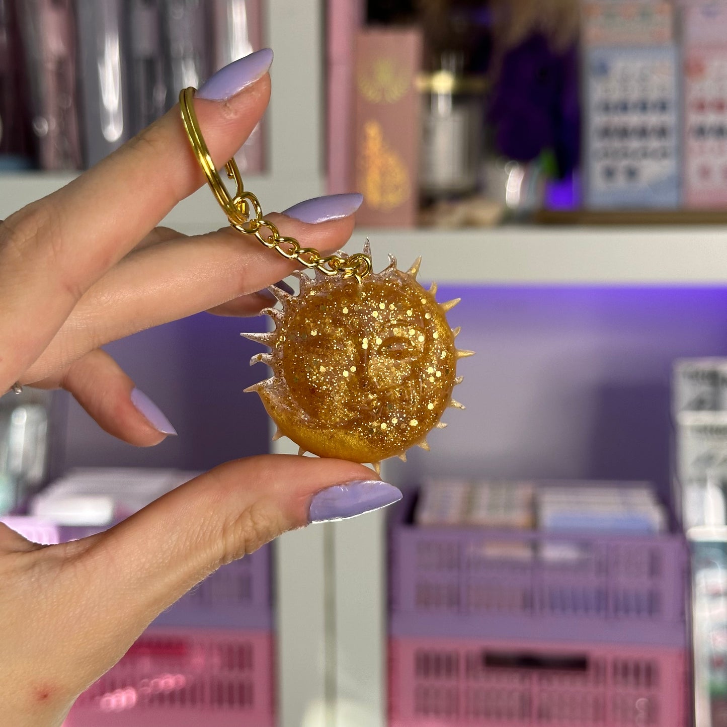 Handmade Resin Sun & Moon Keychain