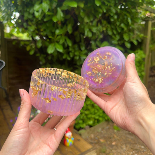 Large Handmade Resin Coin Pot With Lid; Violet