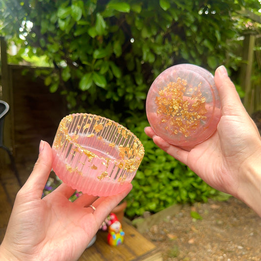 Large Handmade Resin Coin Pot With Lid; Pink