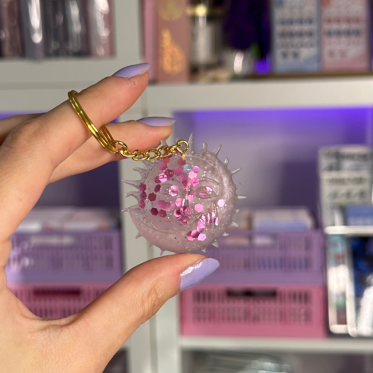 Handmade Resin Sun & Moon Keychain