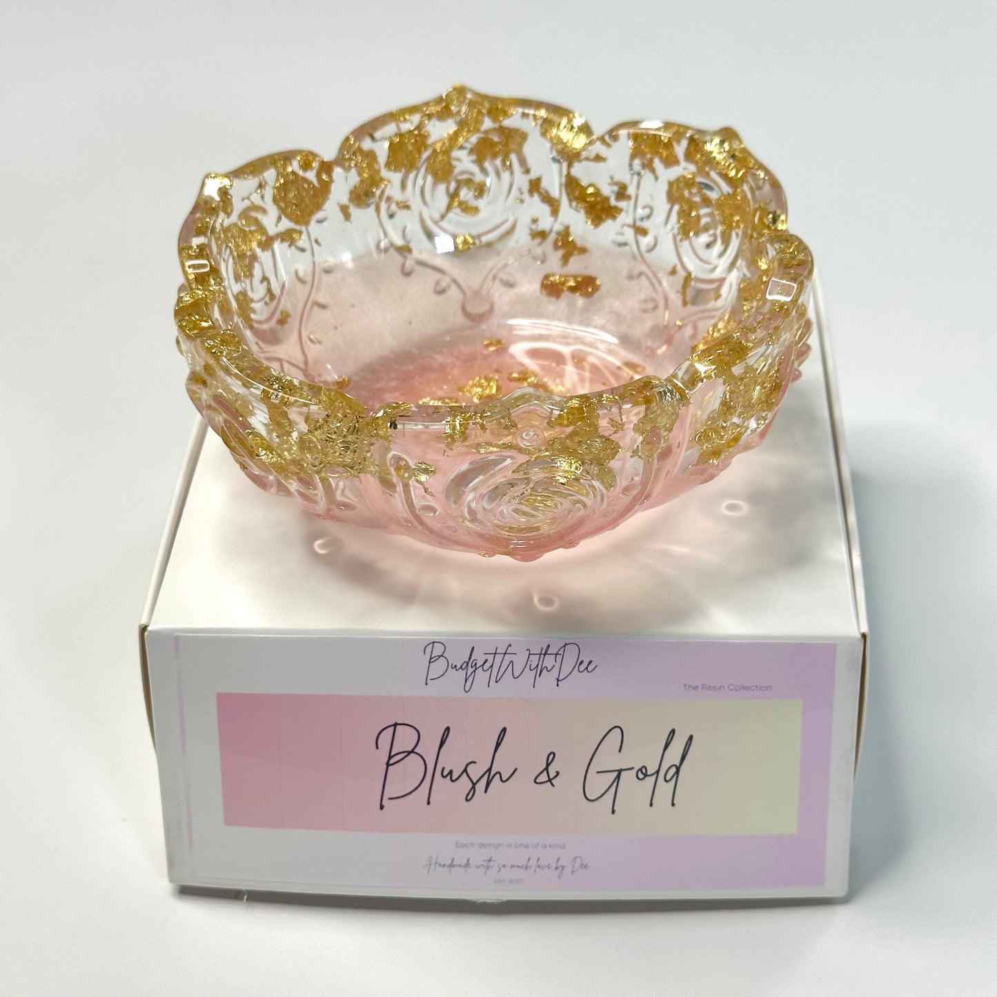 Blush & Gold; Handmade Resin Coin Bowl Dish