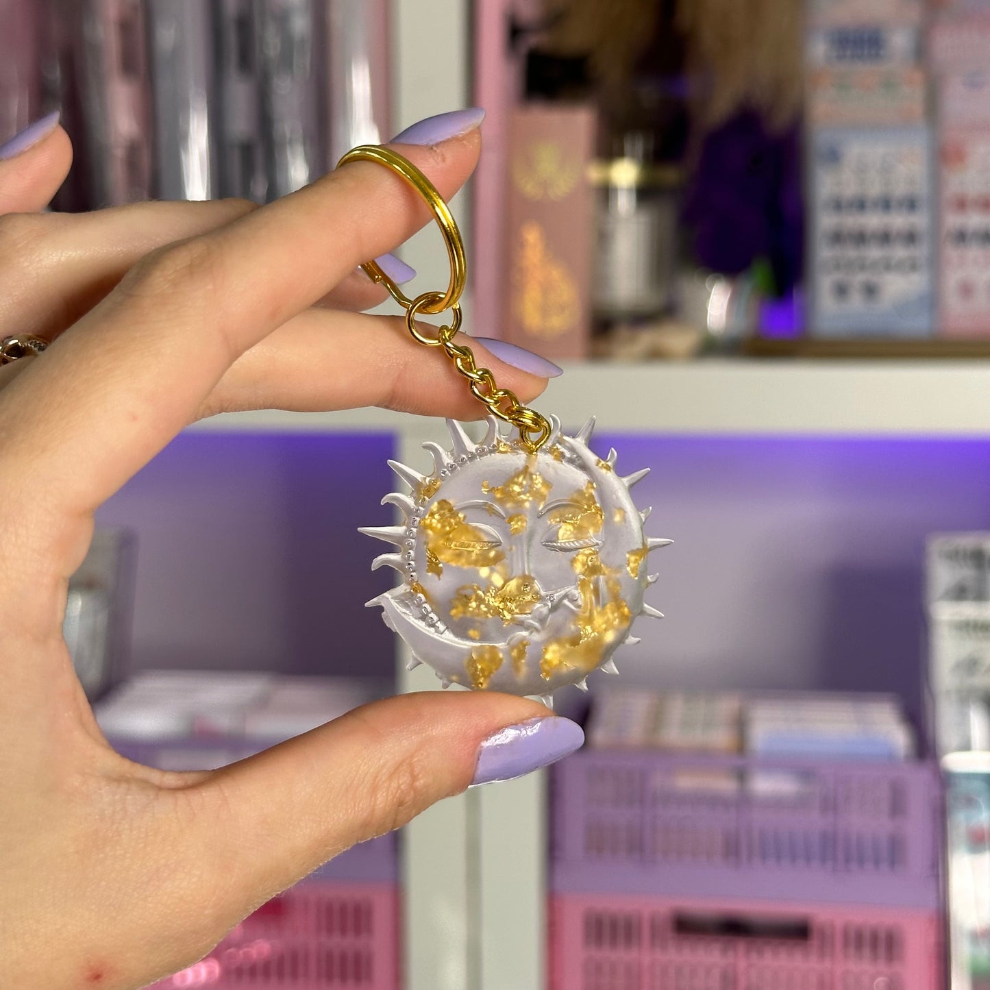 Handmade Resin Sun & Moon Keychain