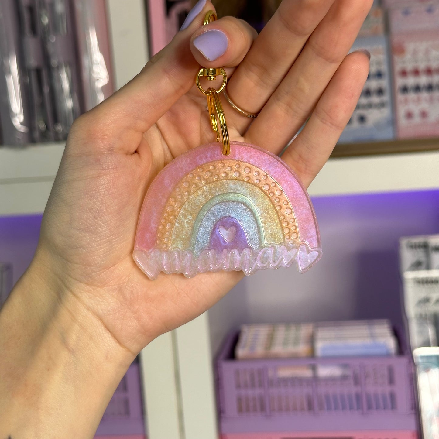 Handmade Resin ‘Mama’ Rainbow Keychain
