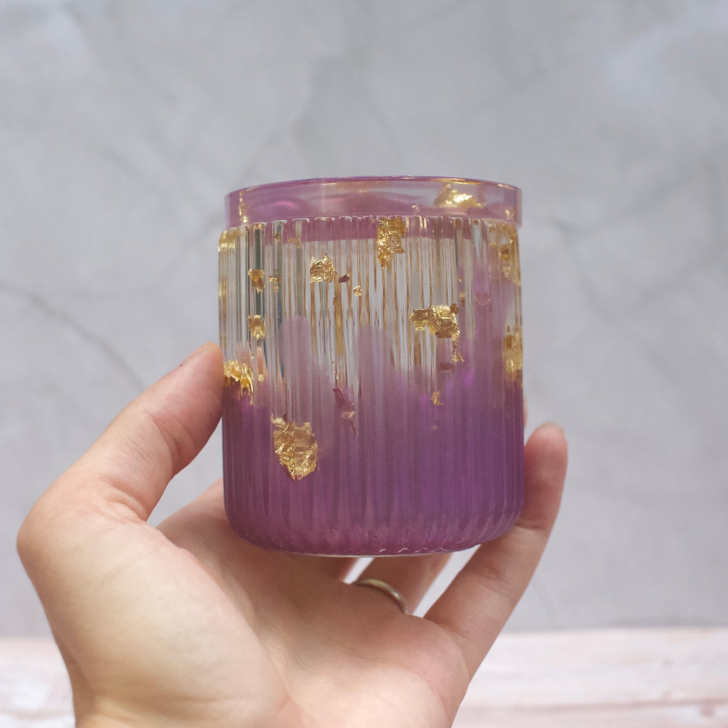 Lilac & gold resin money pot