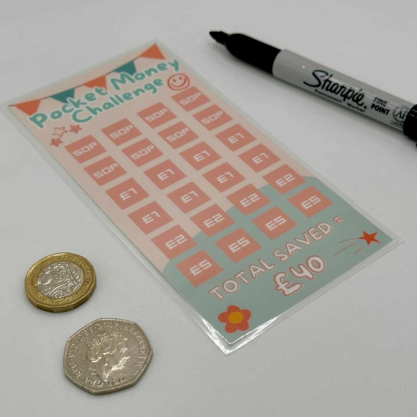 Pocket Money Challenge - Save £40! Children's Laminated Savings Challenge