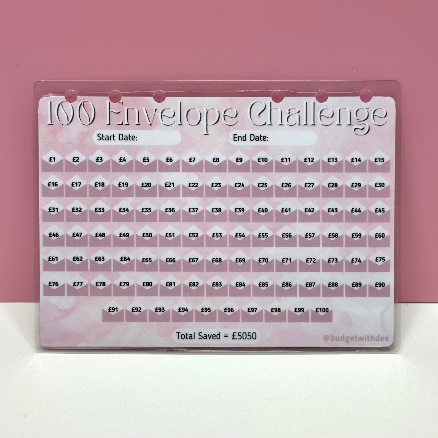 Pink 100 Envelope Challenge Laminated Tracker