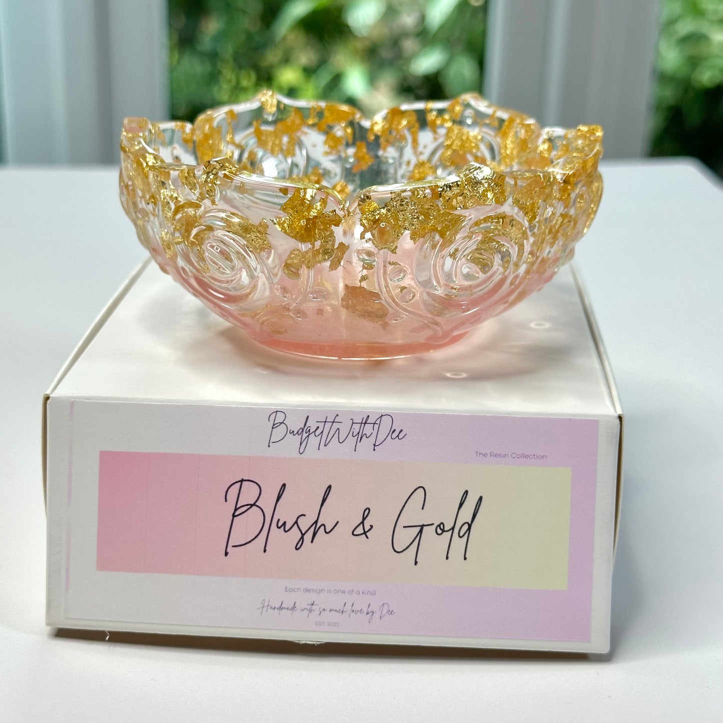 Blush & Gold; Handmade Resin Coin Bowl Dish