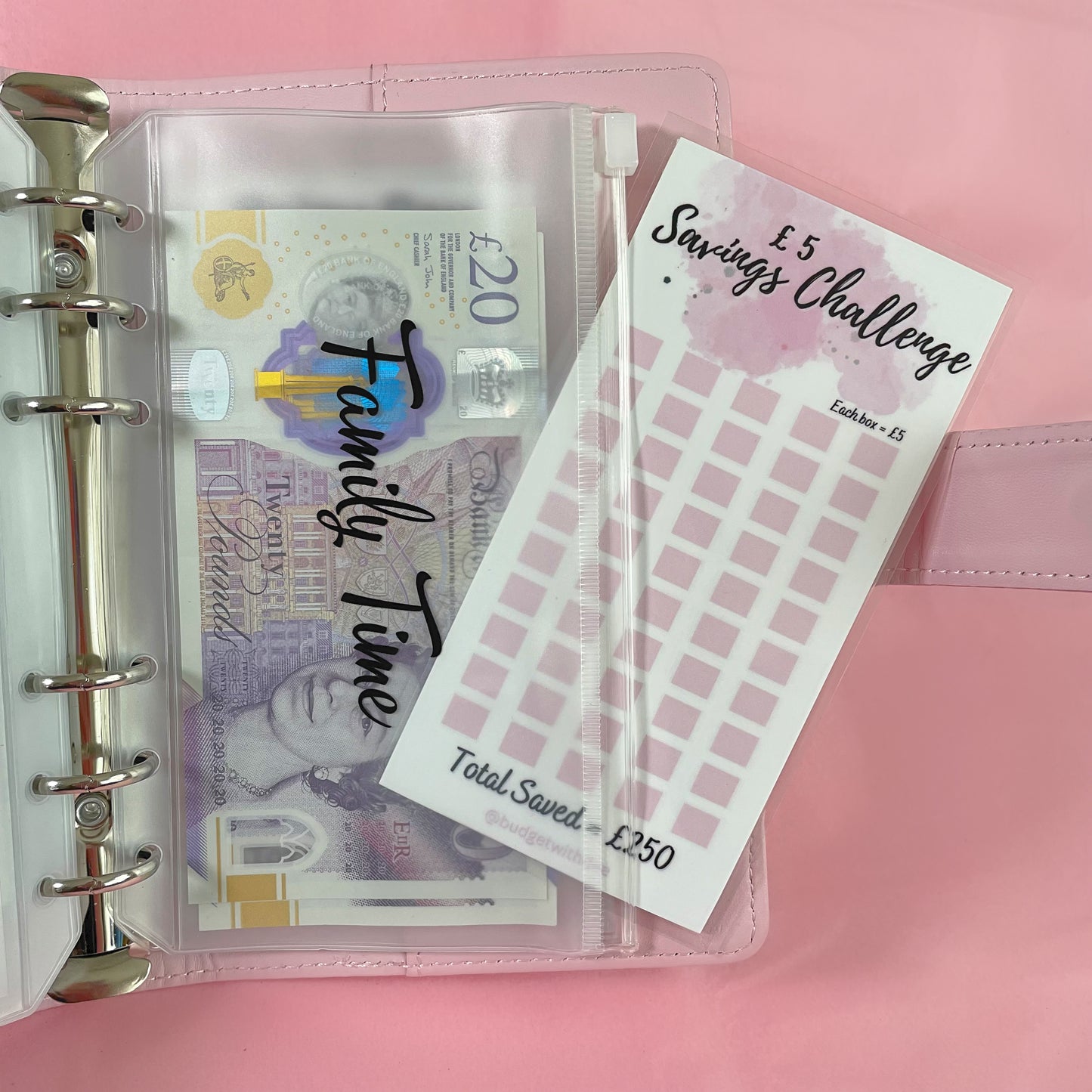 Save £250! £5 Savings Challenge in Baby Pink | Laminated Savings Tracker