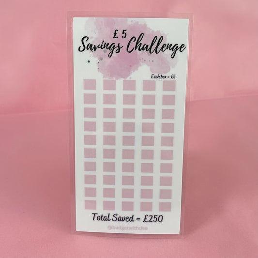 Save £250! £5 Savings Challenge in Baby Pink | Laminated Savings Tracker