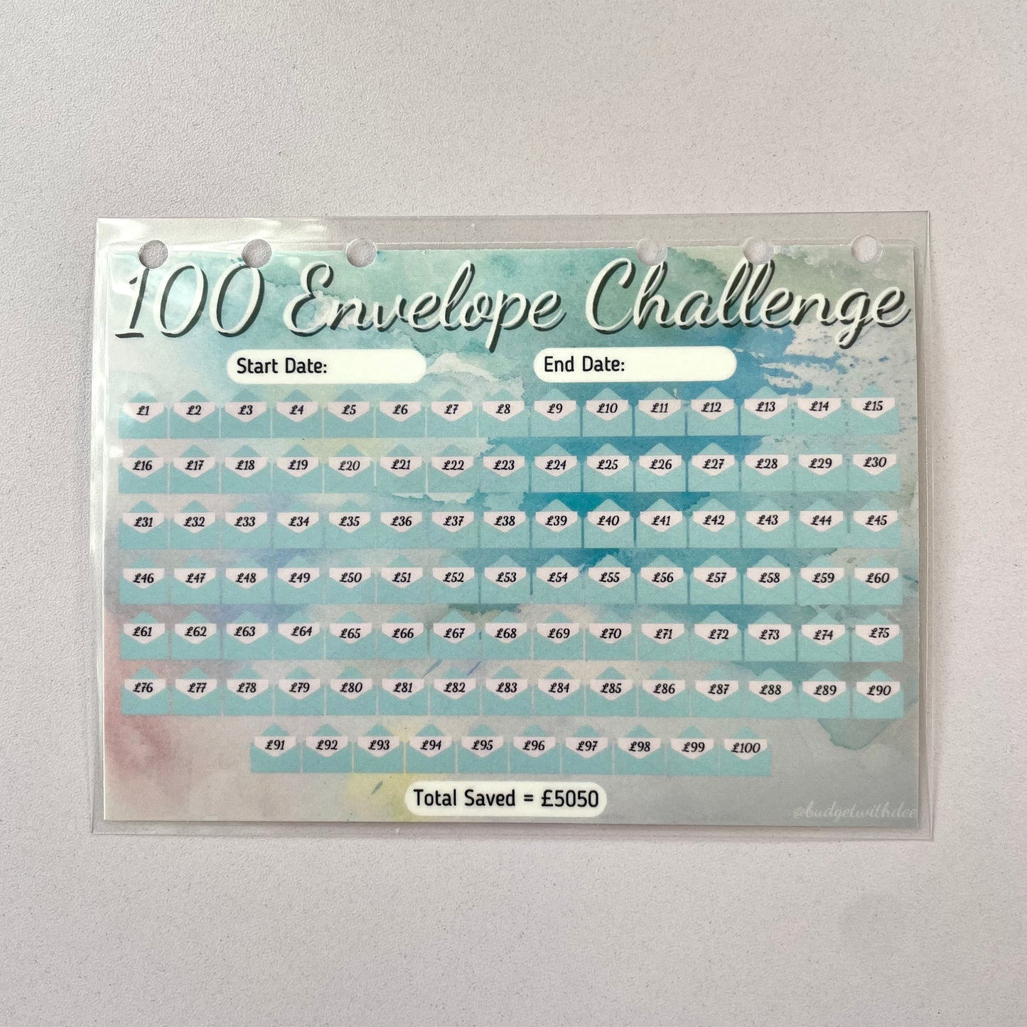 100 Envelope Challenge - Laminated Savings Tracker