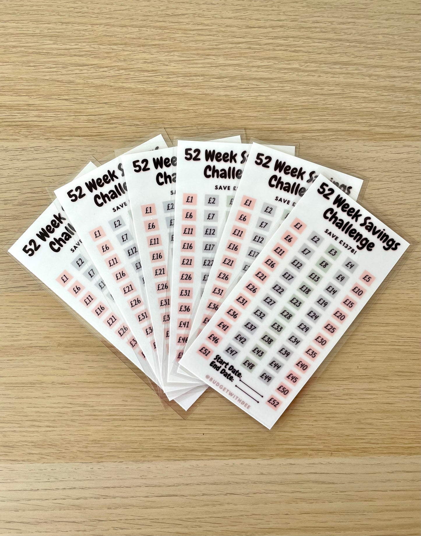 52 Week Savings Challenge Laminated Tracker