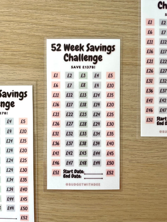 52 Week Savings Challenge Laminated Tracker