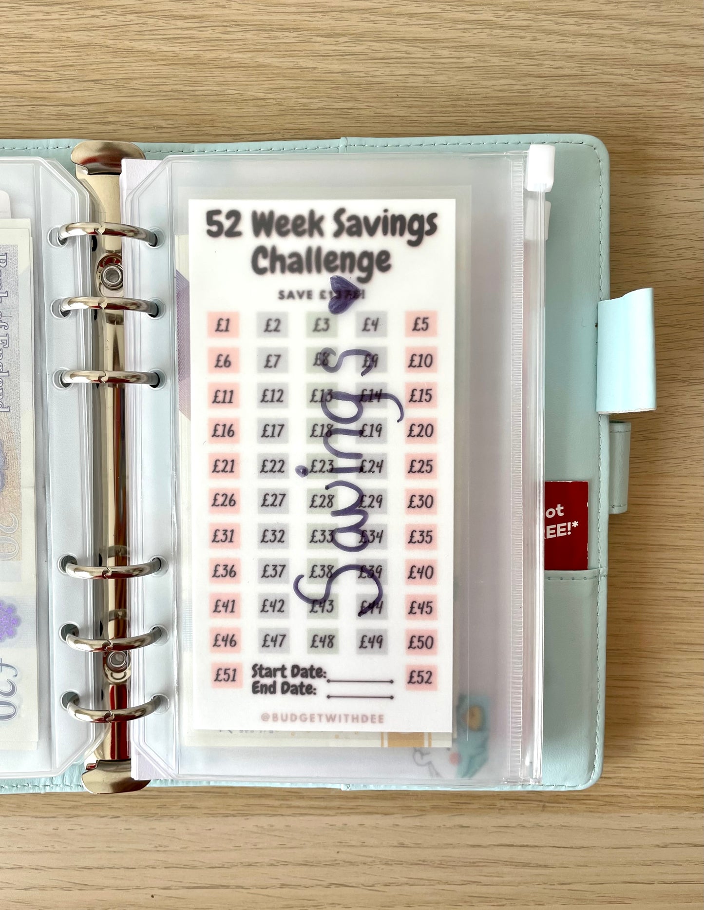 52 Week Savings Challenge Laminated Tracker