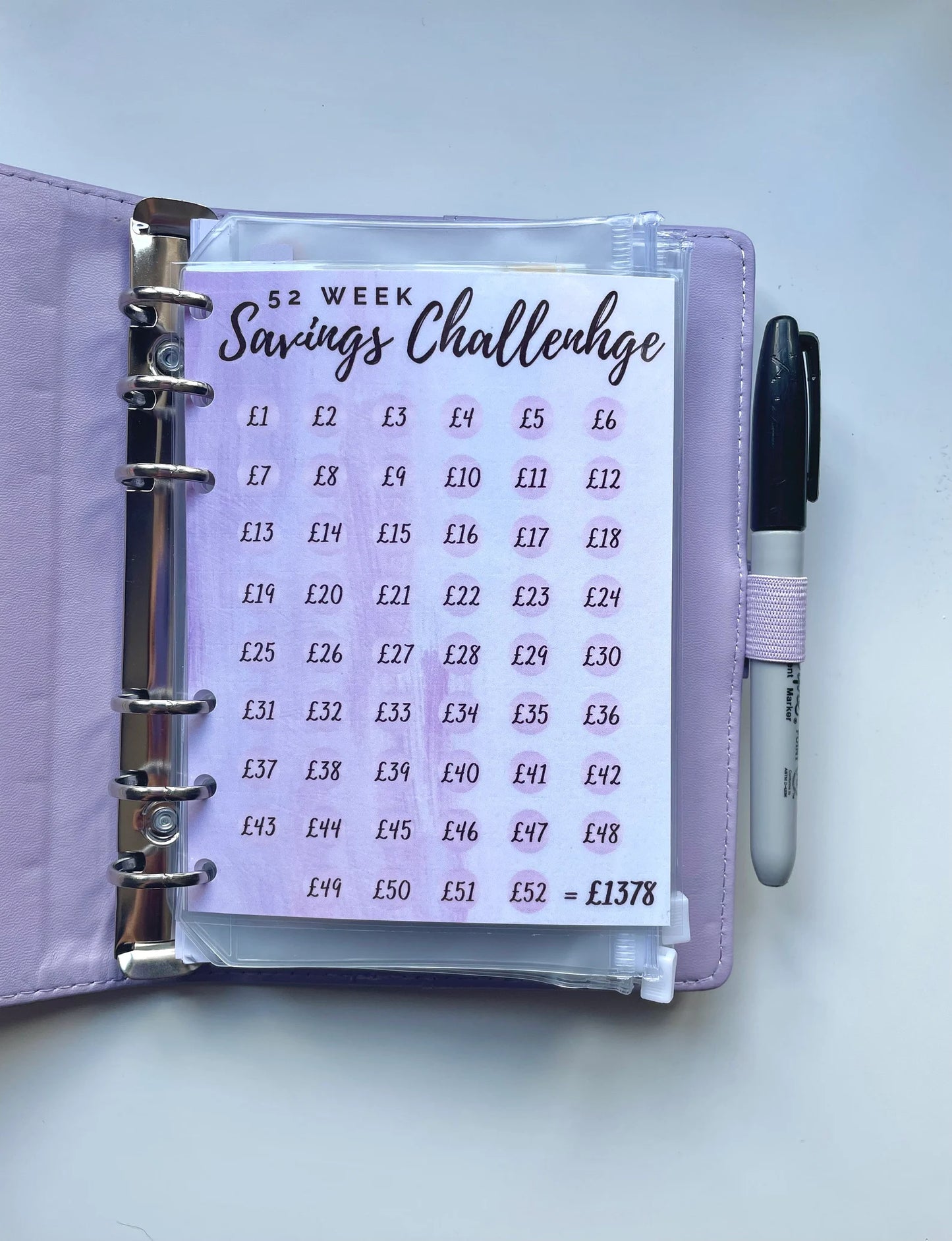 52 Week Savings Challenge - Hole Punched Laminated Tracker