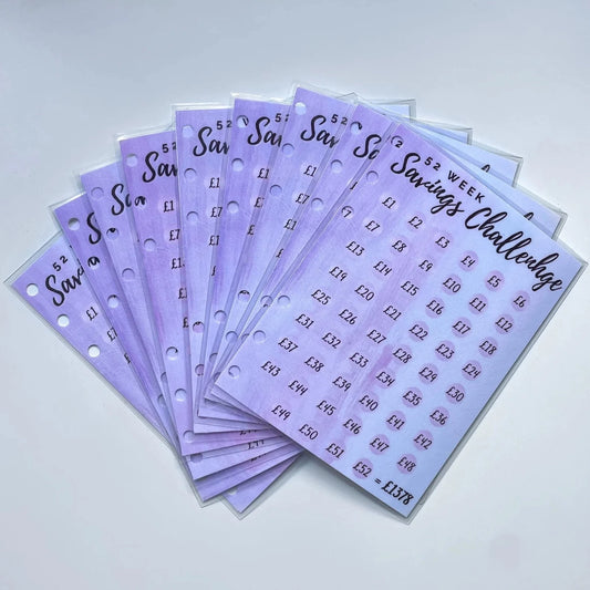 52 Week Savings Challenge - Hole Punched Laminated Tracker