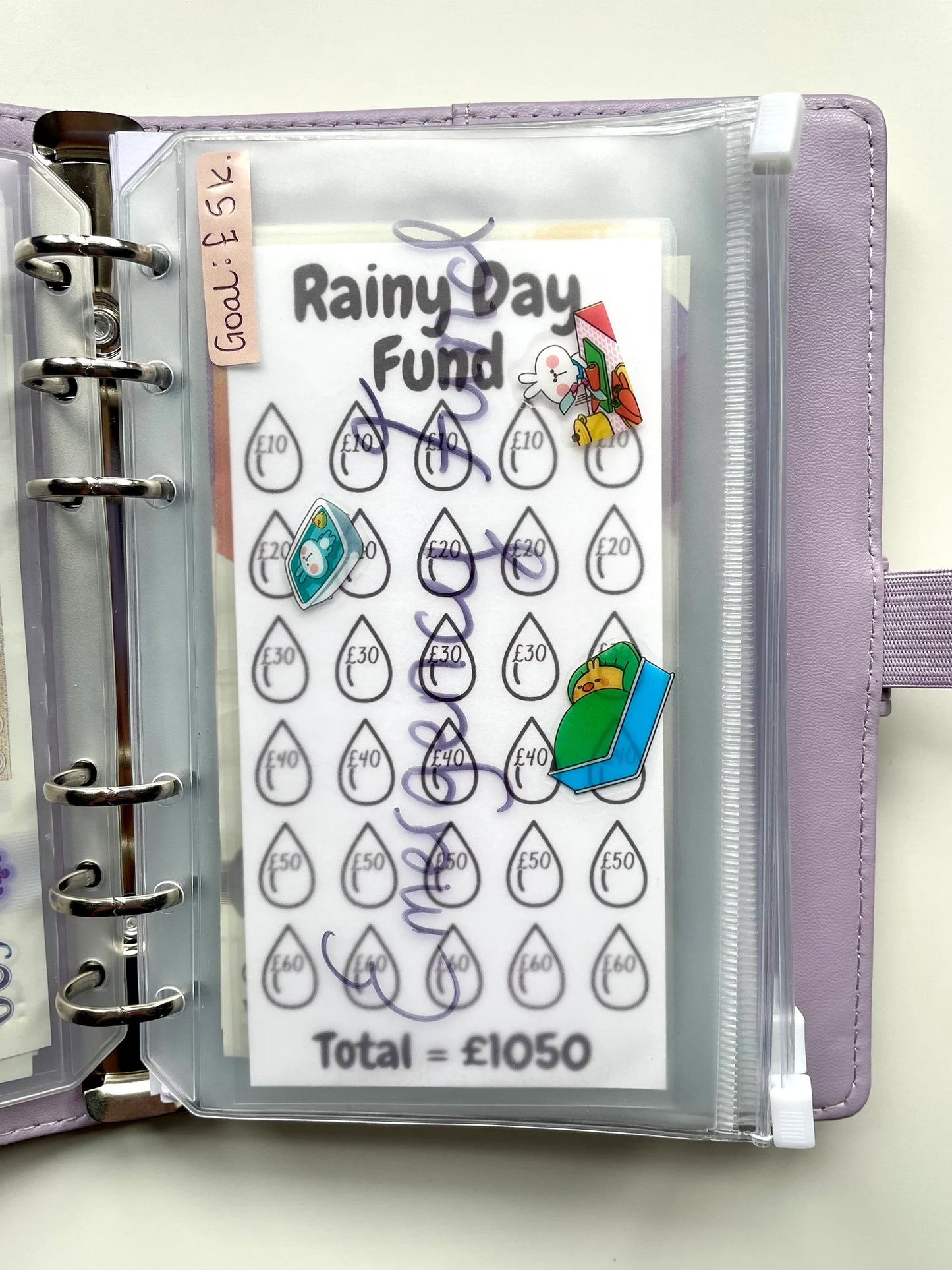 Rainy Day Fund Tracker - Laminated Cash Binder Wallet Insert