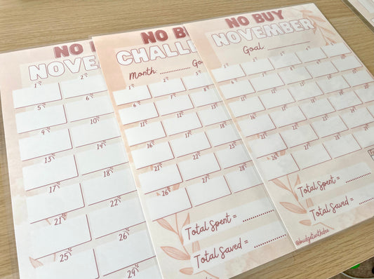 No Buy Challenge A4 Laminated Tracker