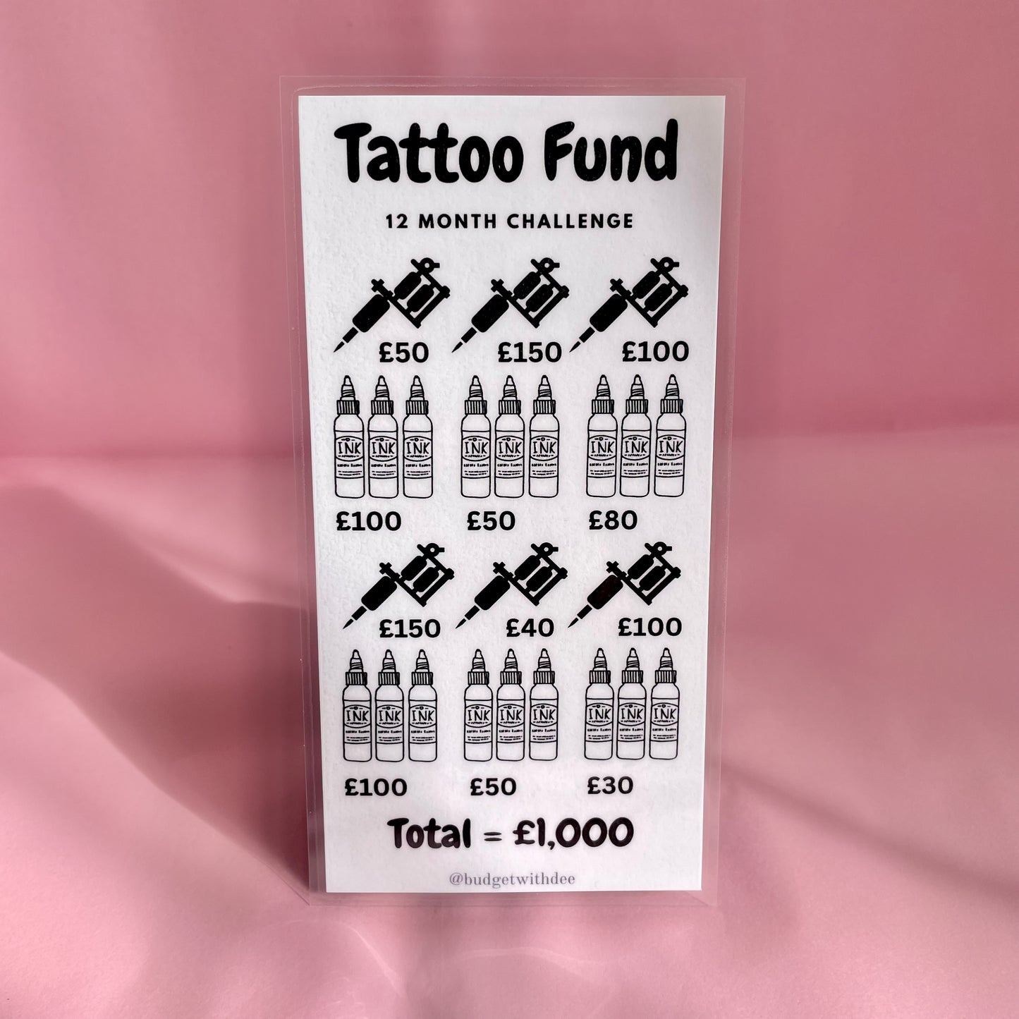 Tattoo Fund Laminated Savings Tracker | Budget Binder Wallet Insert