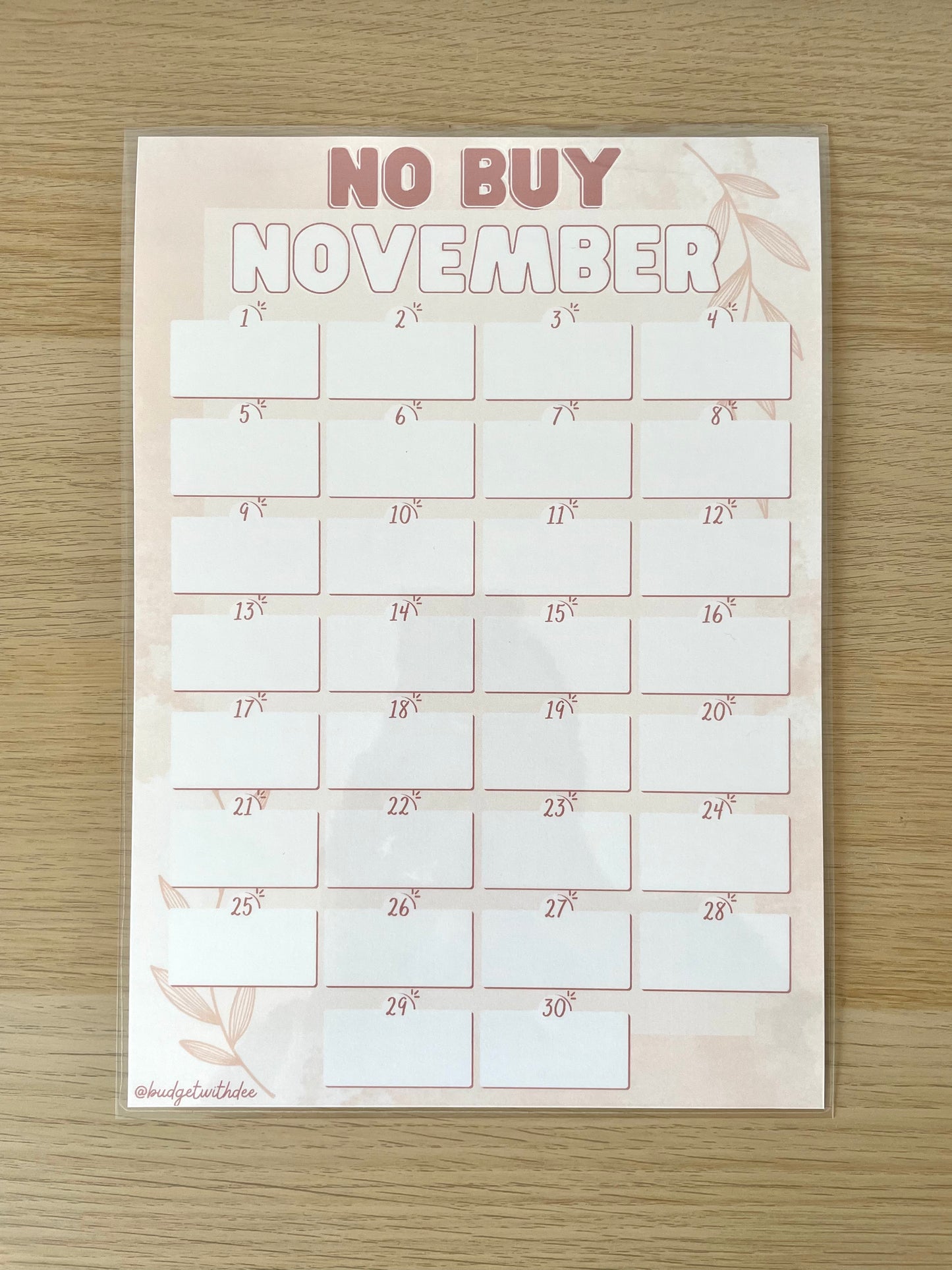 No Buy Challenge A4 Laminated Tracker