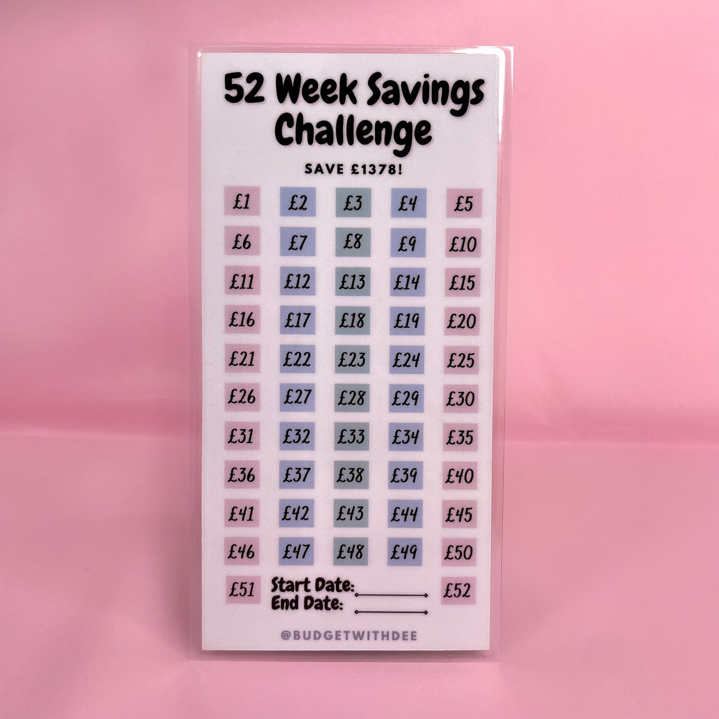 52 Week Savings Challenge Laminated Tracker