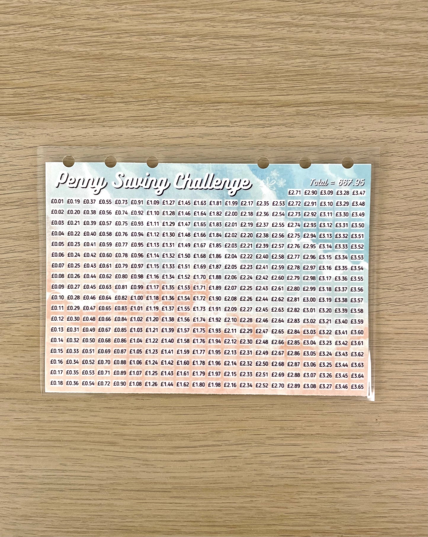 Penny Saving Challenge Laminated Savings Tracker